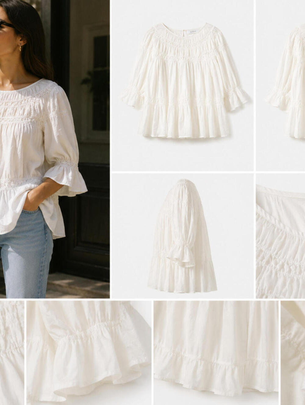 Merlette Sol Tiered Pima Cotton Top Women's Size Large Ivory